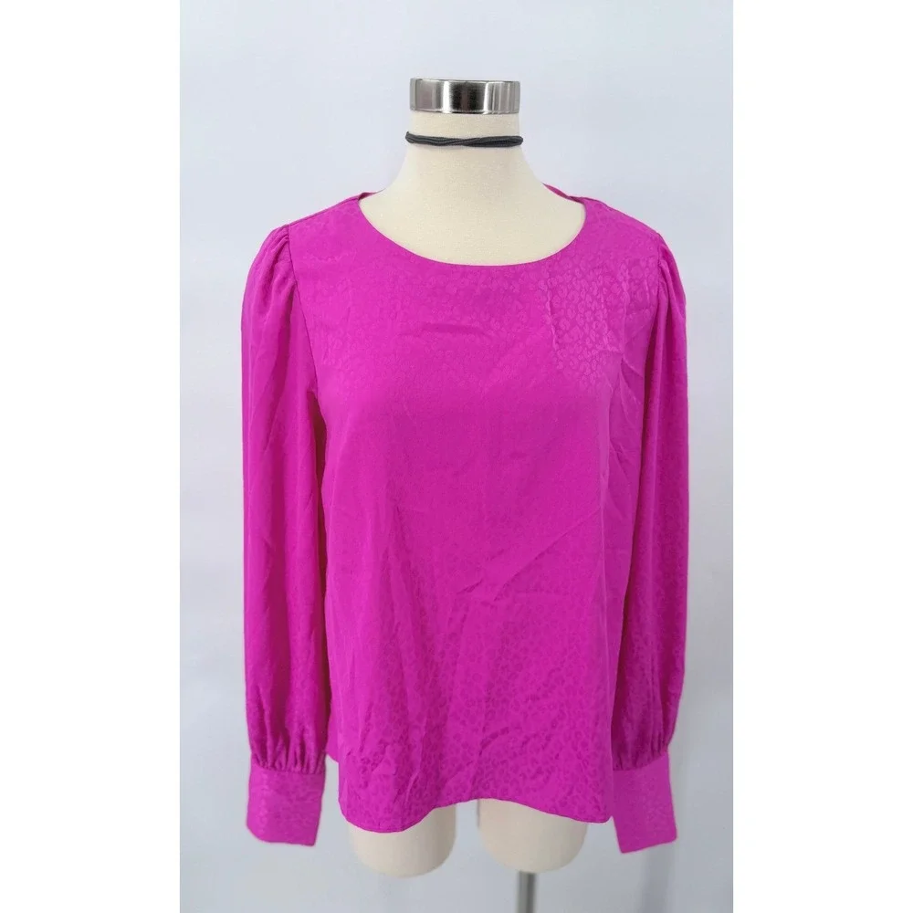 Lilly Pulitzer Blouse Womens M Pink Leopard Jacquard Puff Sleeve Top